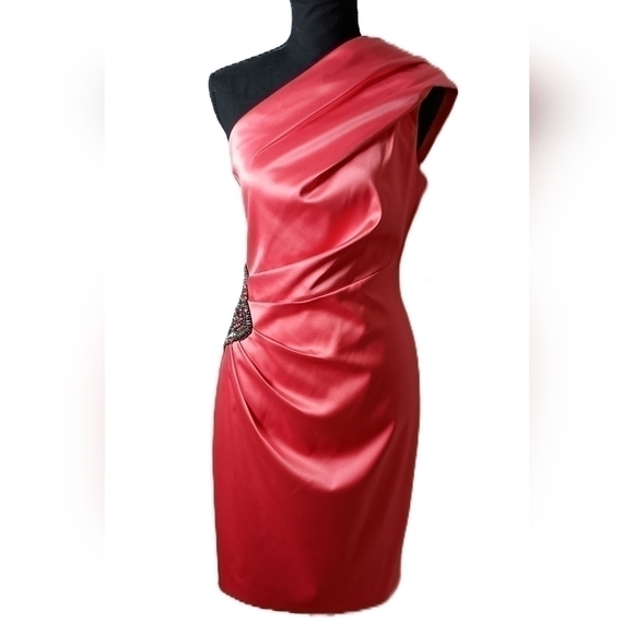 Eliza J Satin One Shoulder Rhinestone Formal Mini Dress Size 6. NWT - Picture 2 of 9